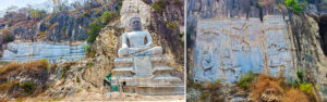 Vue de deux monuments sculptes dans la roche a Battambang au Cambodge