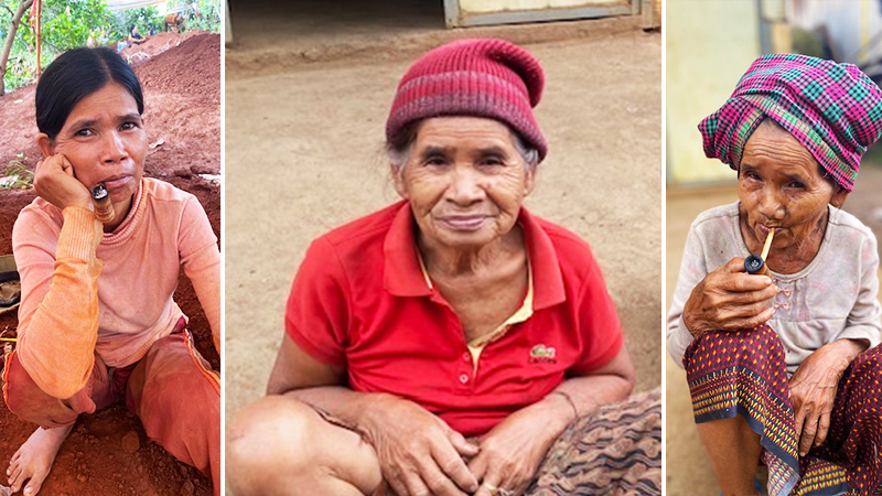 Tres fotos de mujeres de pueblos étnicos de la provincia de Ratanakiri en Camboya
