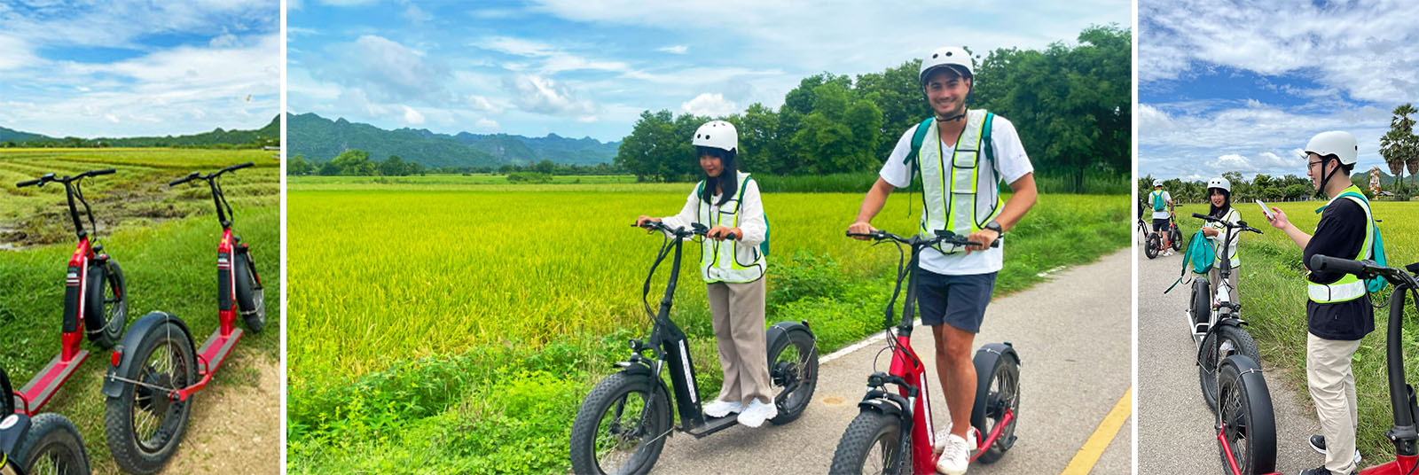 Composicion fotografica sobre el scooter electrico en Kanchanaburi