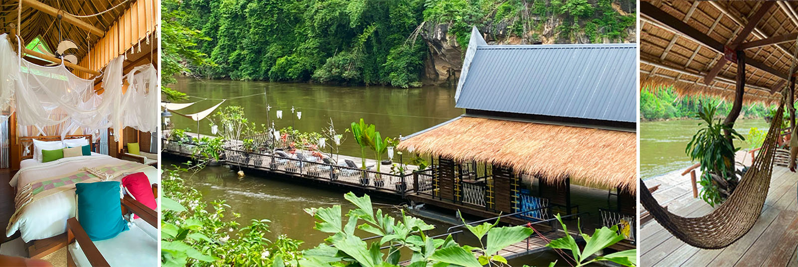 Composición fotográfica sobre el tema del hotel flotando en el corazón de la jungla tailandesa