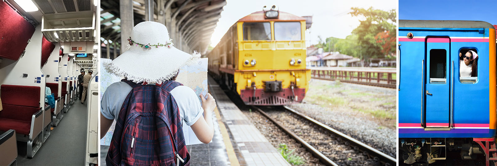 Fotos que ilustran el facto que Tailandia facilita el viaje en tren hacia el sur
